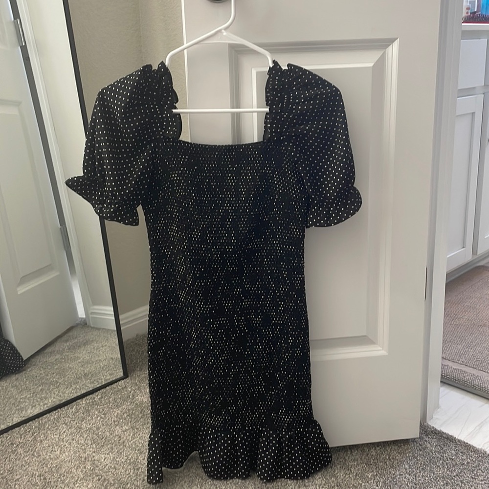 THE CUTEST black w/white polka dots dress. I absolutely LOVE this dress